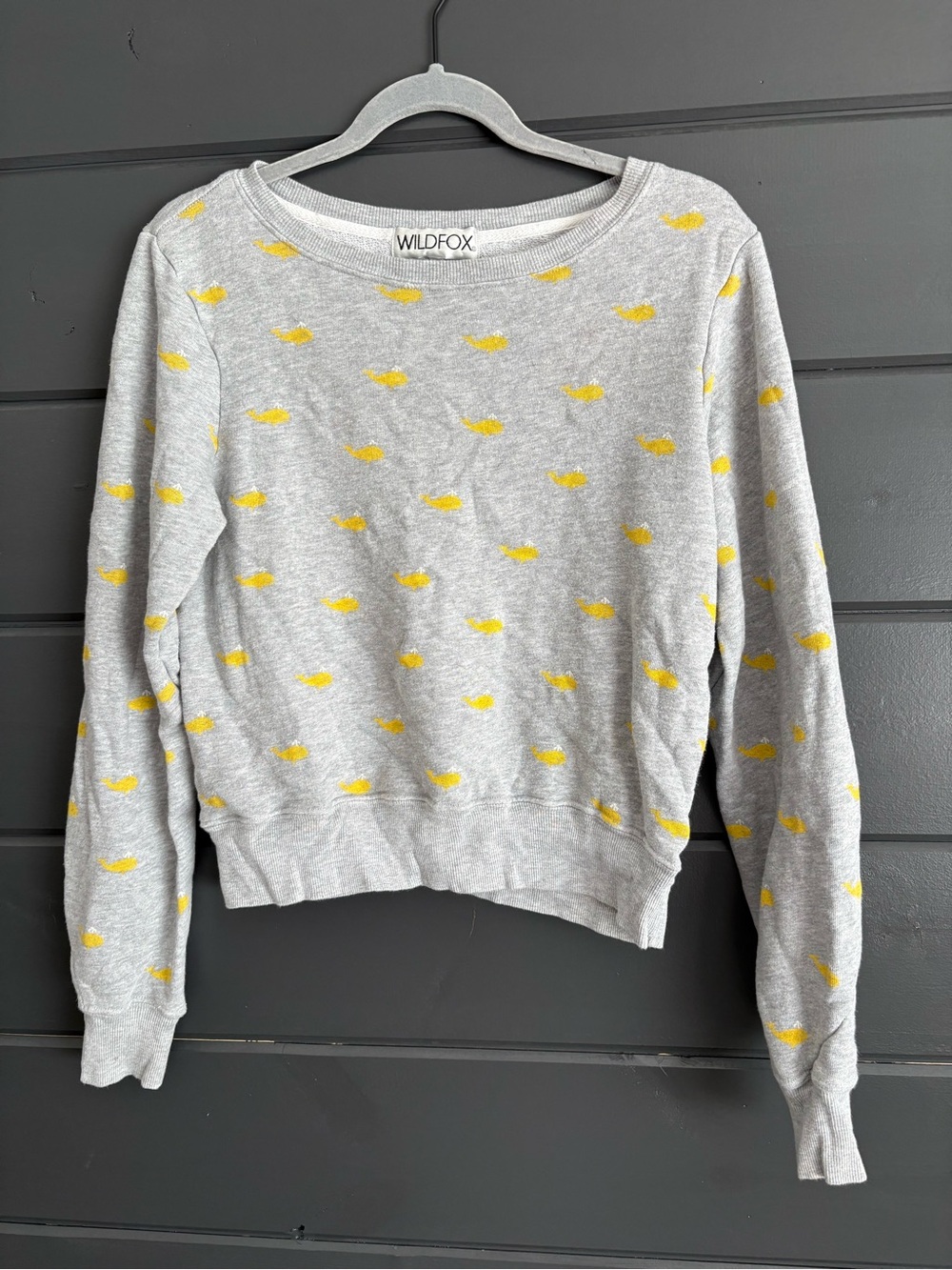 Wildfox Women's Gray Pullover Sweater with Yellow whale pattern